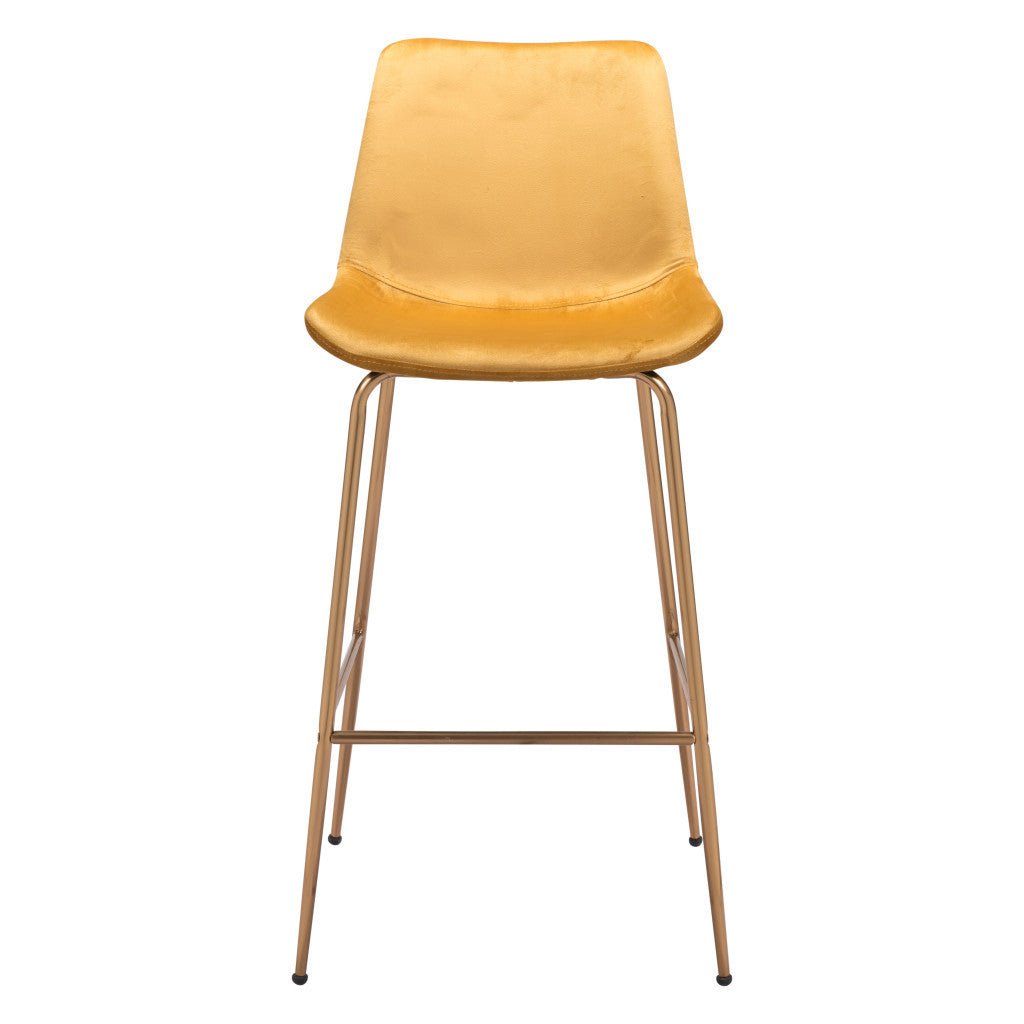 31" Yellow And Gold Velvet And Steel Low Back Bar Height Bar Chair-2