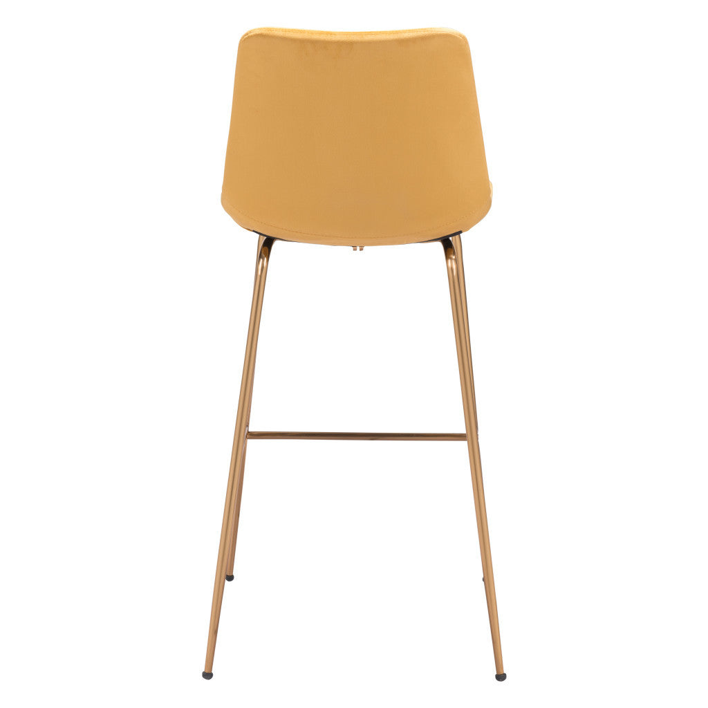 31" Yellow And Gold Velvet And Steel Low Back Bar Height Bar Chair-3