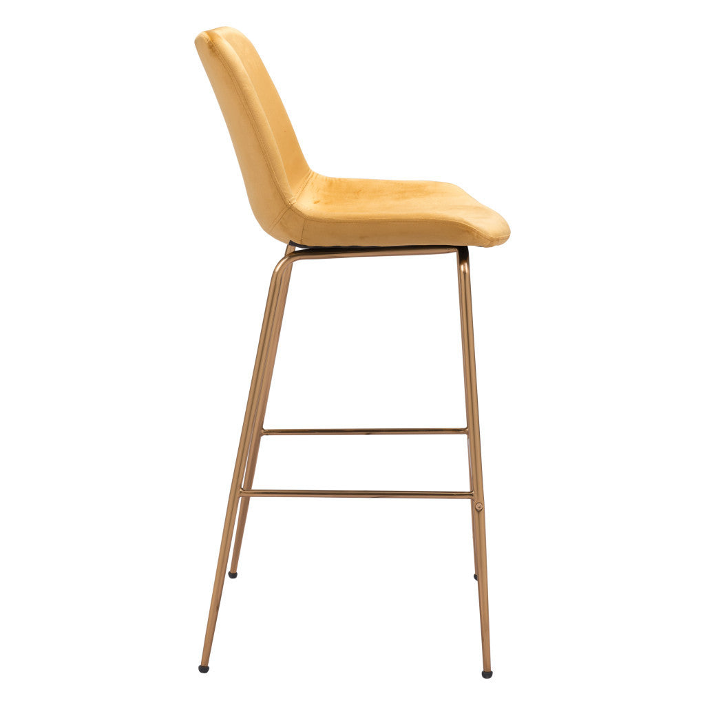 31" Yellow And Gold Velvet And Steel Low Back Bar Height Bar Chair-4