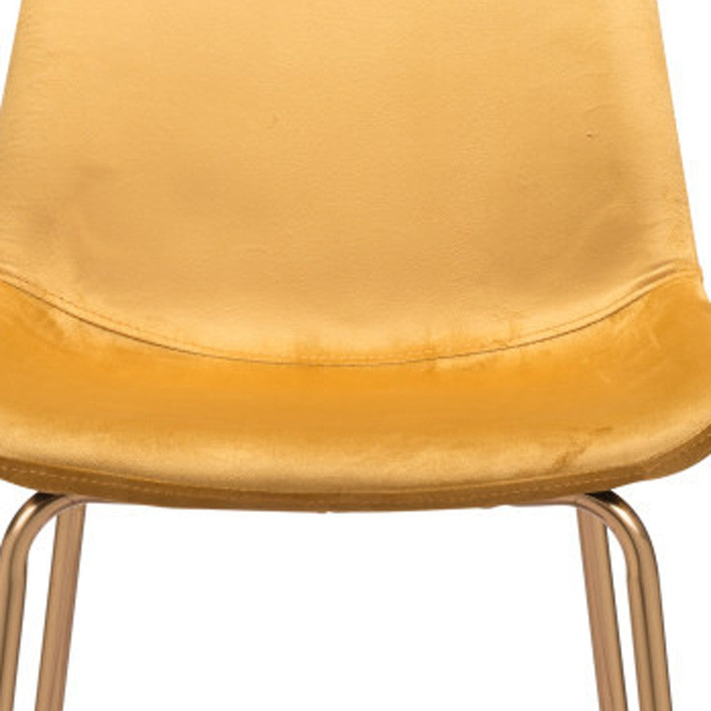 31" Yellow And Gold Velvet And Steel Low Back Bar Height Bar Chair-5