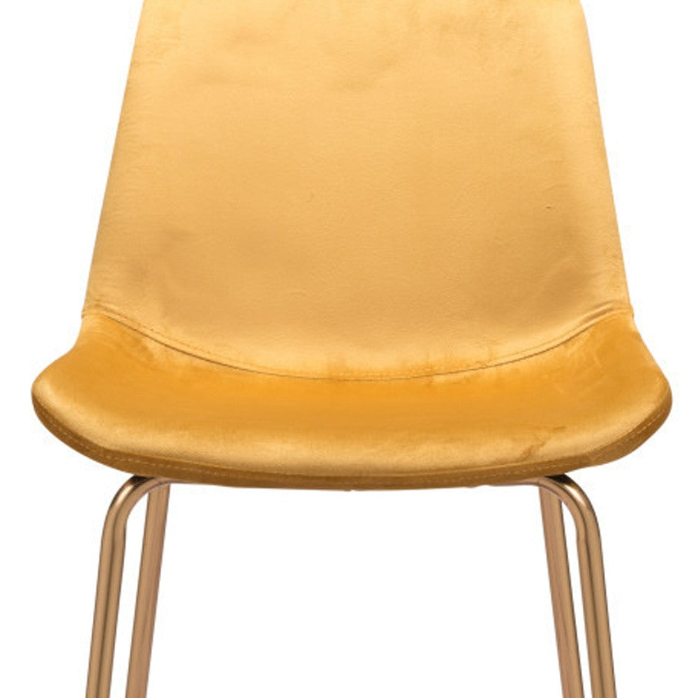 31" Yellow And Gold Velvet And Steel Low Back Bar Height Bar Chair-6