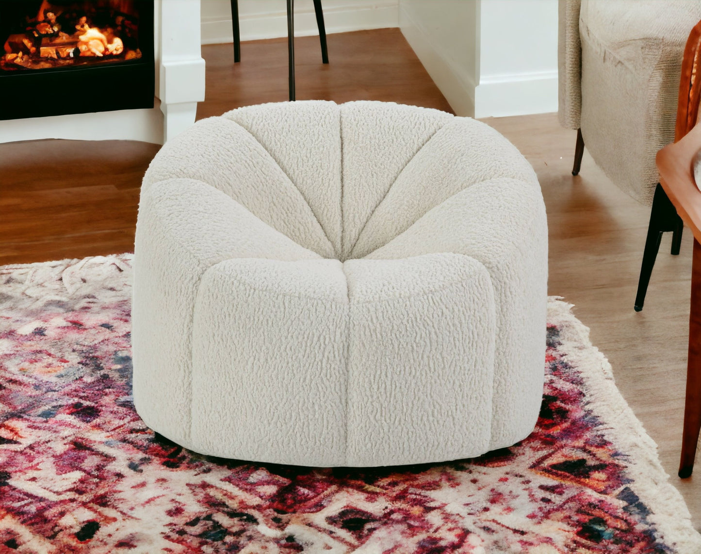 38" White and Black Sherpa Swivel Barrel Chair-2