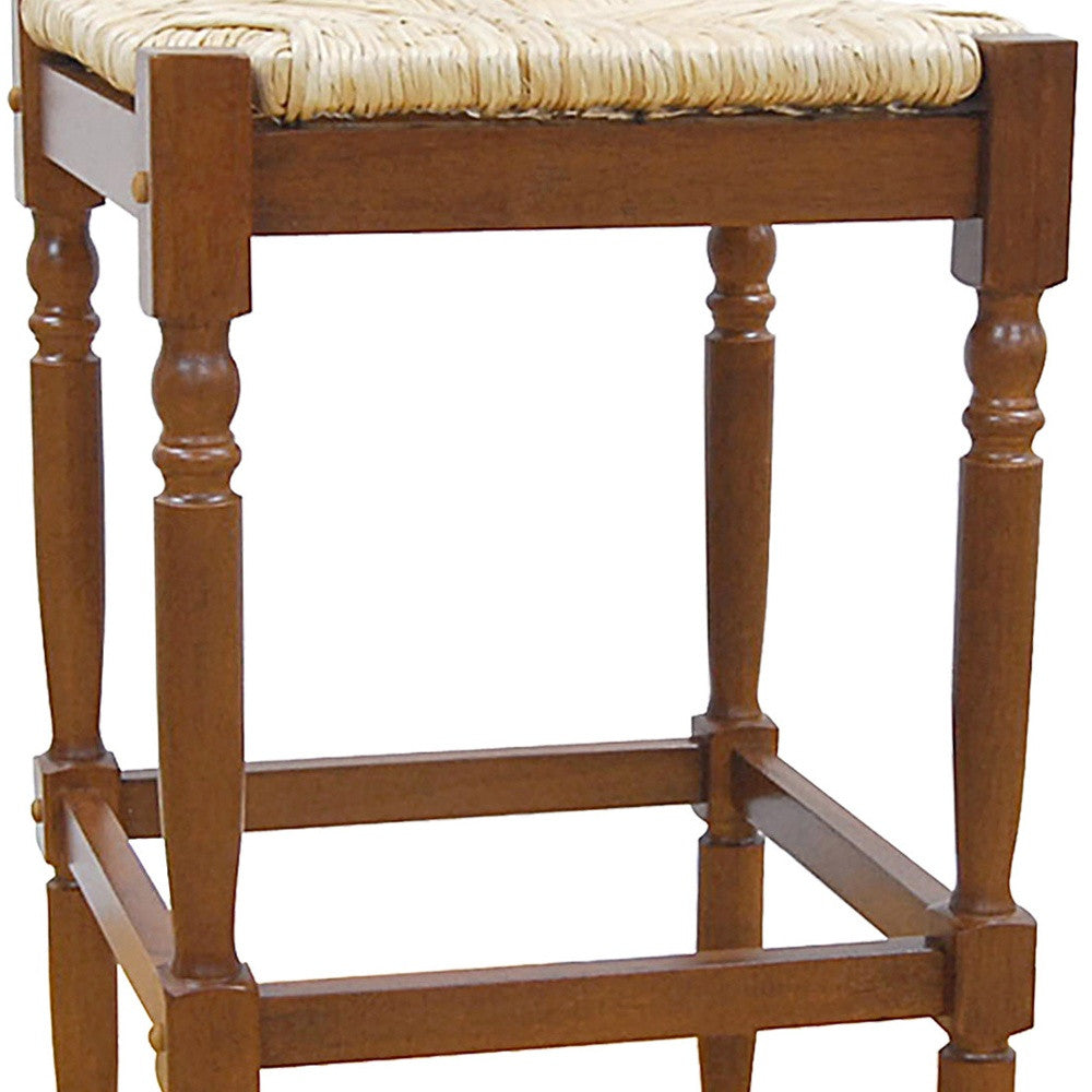 29" Natural And Brown Solid Wood Backless Bar Height Bar Chair-3