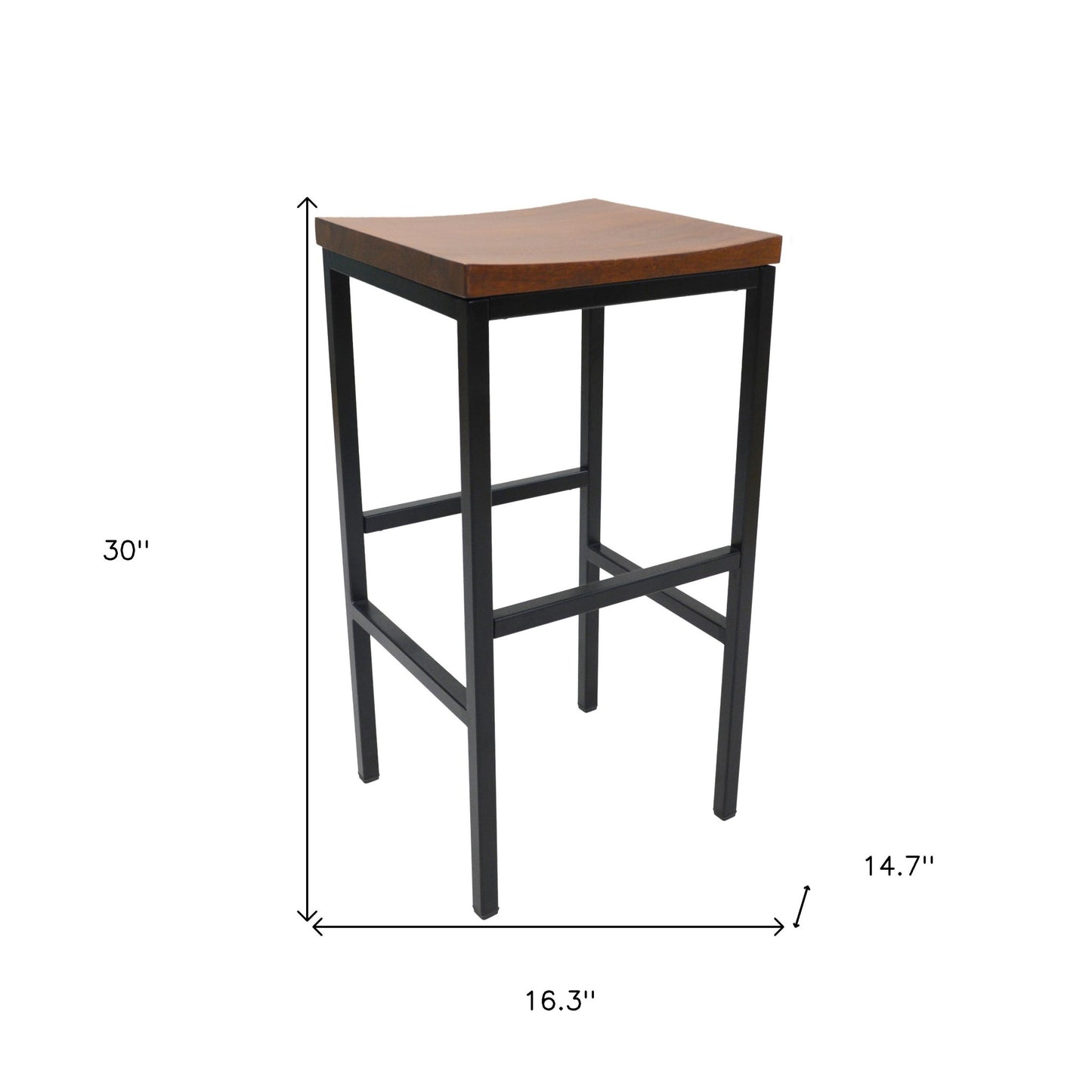 30" Chestnut And Black Steel Swivel Backless Bar Height Bar Chair-4