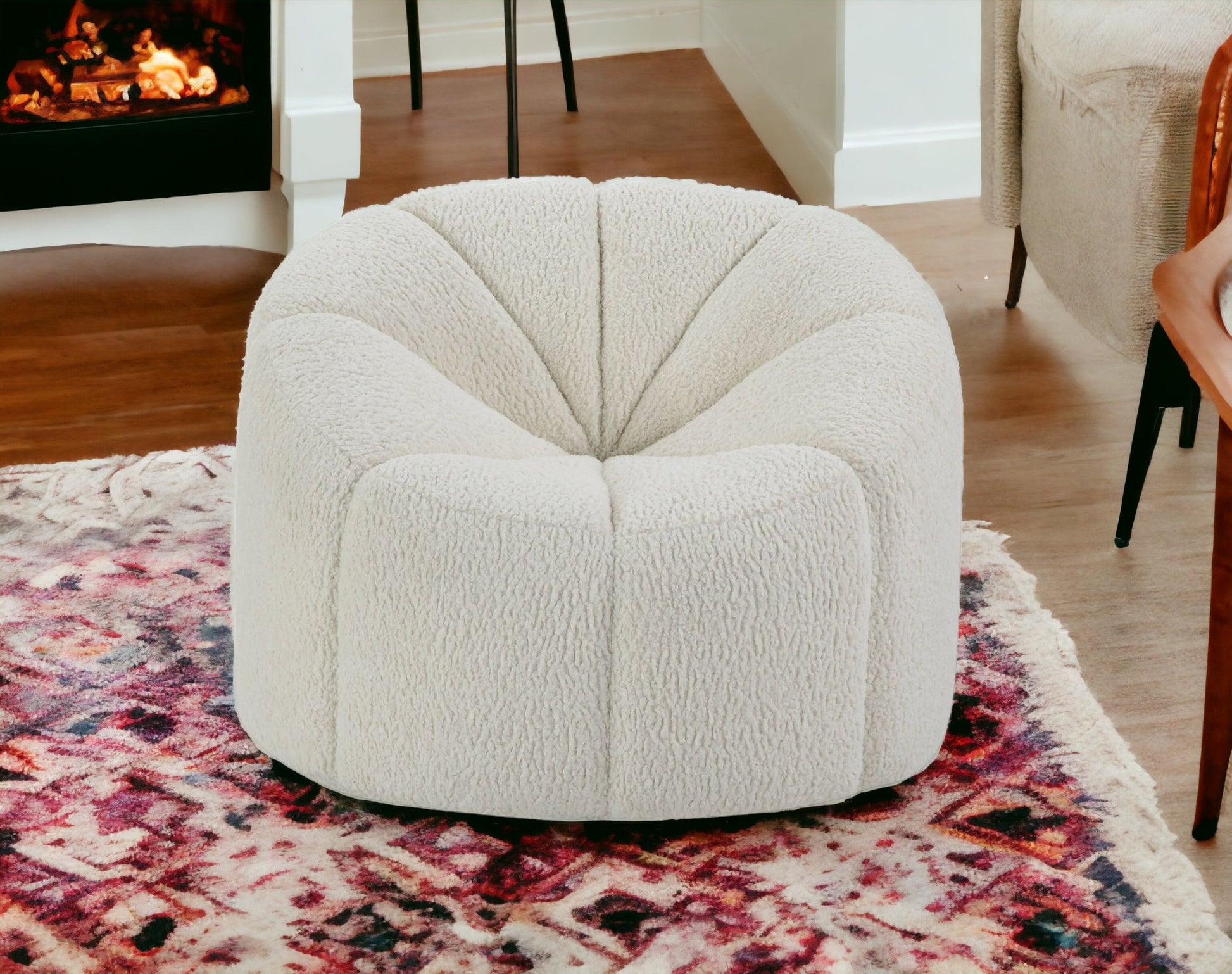 38" White and Black Sherpa Swivel Barrel Chair-2