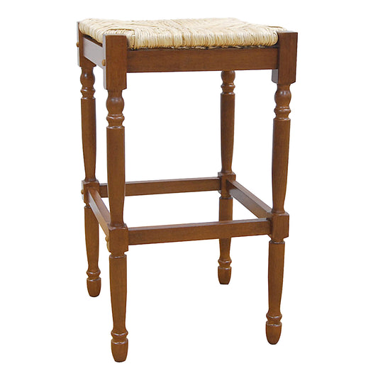 29" Natural And Brown Solid Wood Backless Bar Height Bar Chair-0