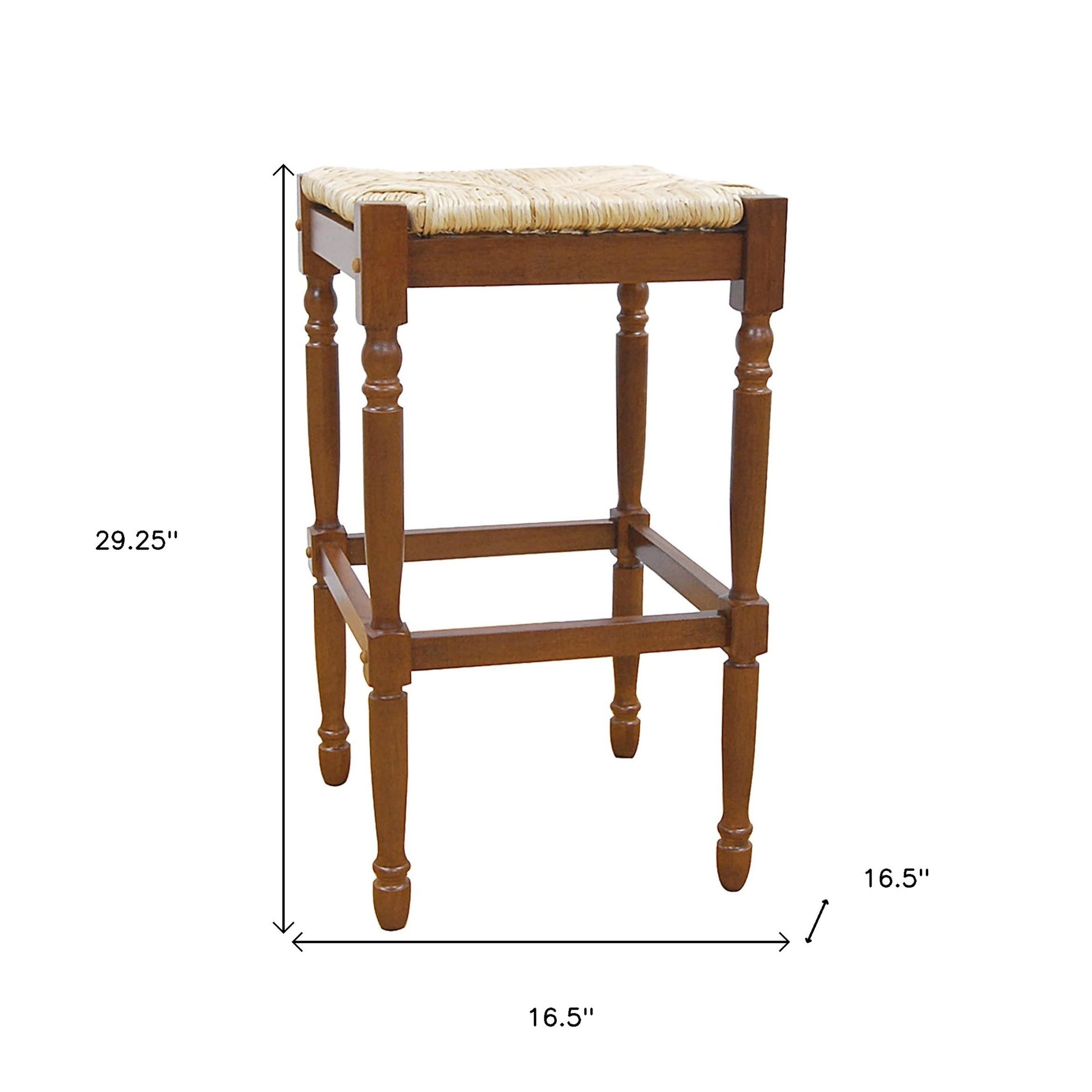 29" Natural And Brown Solid Wood Backless Bar Height Bar Chair-4