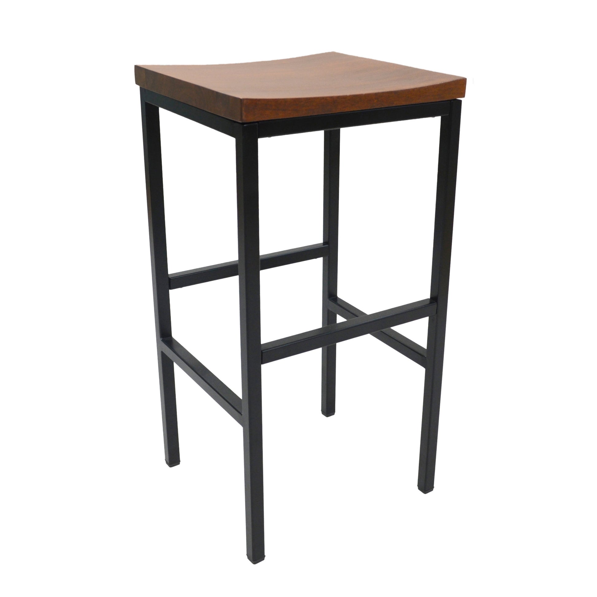 30" Chestnut And Black Steel Swivel Backless Bar Height Bar Chair-0